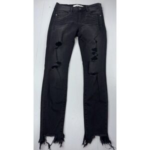 Hidden Jeans Womens Distressed Mid Rise Stretch Frayed Hem Skinny Jeans 26 Black